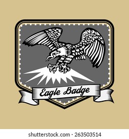 Old style Eagle in frame with ribbon logo and badge