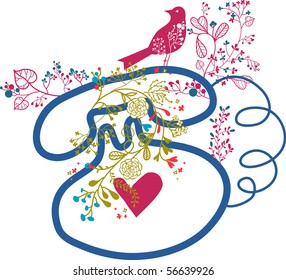old style floral telephone with bird