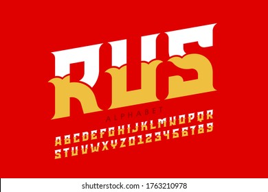 Old style font, retro alphabet, letters and numbers vector illustration