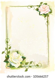 Old style  frame with roses. Imitation of watercolor painting