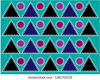 old style geometric triangle and circle pattern with zigzag corner