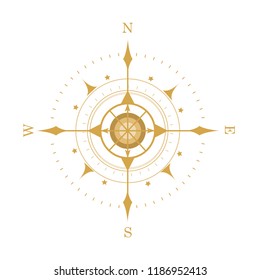 Old style gold compass. Vector.
