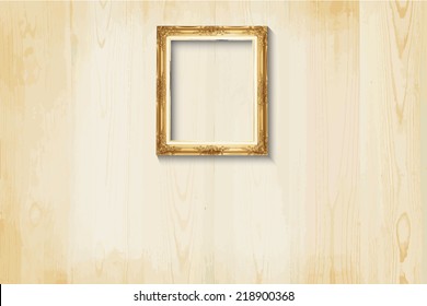 Old style, Golden picture frame on wood background, EPS vector