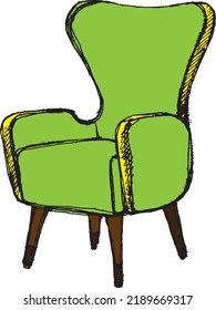 Old style green armchair isolated on white background. Vector illustration