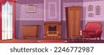 Old style interior. Vintage furniture in living room interior exact vector cartoon background