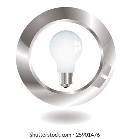 Old style light bulb with metal surround and drop shadow
