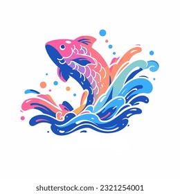 Un logo de estilo antiguo con un pez que salta del agua