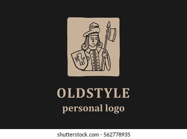 Old style logo with man caricature.