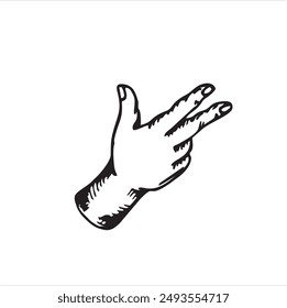 Illustration der Hand im alten Stil mit geraden Mittel- und Zeigefingern