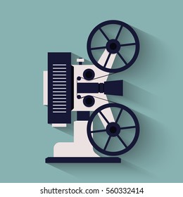 Old style movie camera flat icon. Retro Cinema projector