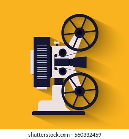 Old style movie camera flat icon. Retro Cinema projector.