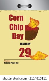 Old style multi-page tear-off calendar for Corn Chip Day.