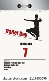 Old style multi-page tear-off calendar for February - Ballet Day