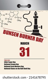 Old style multi-page tear-off calendar for March - National Bunsen Burner Day