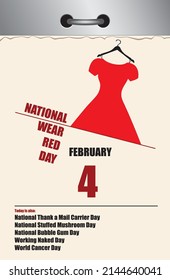 Old style multi-page tear-off calendar for February - National Wear Red Day
