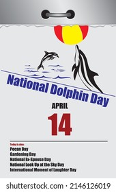 Old style multi-page tear-off calendar for April - National Dolphin Day