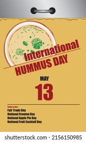 Old style multi-page tear-off calendar for May - International Hummus Day