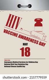Old style multi-page tear-off calendar for May - HIV Vaccine Awareness Day
