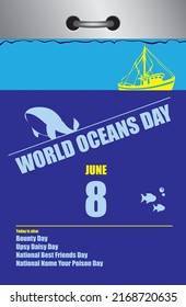 Old style multi-page tear-off calendar for june - World Oceans Day