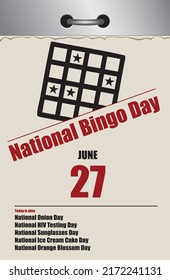 Old style multi-page tear-off calendar for june - National Bingo Day
