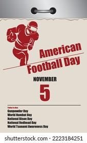 Old style multi-page tear-off calendar for November - American Football Day