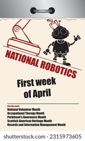 Old style multi-page tear-off calendar for April - National Robotics Week