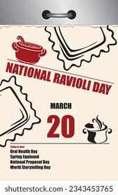 Old style multi-page tear-off calendar for March - National Ravioli Day