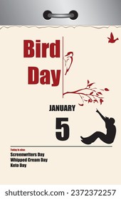 Antiguo calendario de desgarros de varias páginas para el Día Nacional de las Aves.