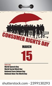 Old style multi-page tear-off calendar for March - Consumer Rights Day