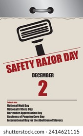 Old style multi-page tear-off calendar for December - Safety Razor Day