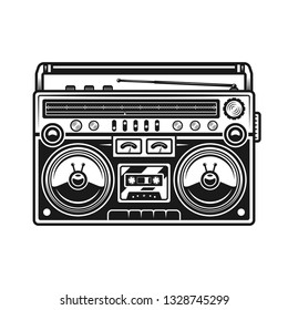 Old style music boombox or cassettes record player vector black illustration isolated on white background