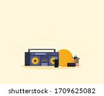 Old style music boombox flat vector music systems