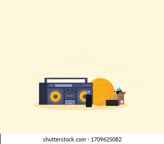 Old style music boombox flat vector music systems