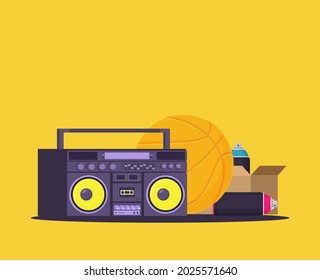 Old style music boombox flat vector music systems