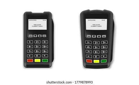 El Estilo Antiguo Y La Nueva Máquina De Registro De Efectivo De Un Terminal Para Pagos. Vector EPS10