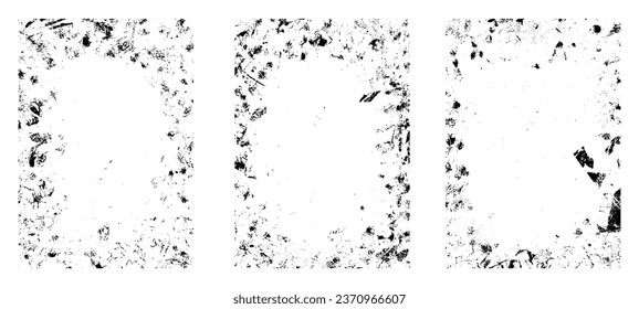 Old style photo frame with grunge texture. brush strokes, vintage paper edges, and textured overlay. Flat vector illustration isolated