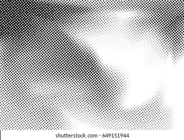 Plantilla de fondo angustiado punteado de medio tono de arte pop de estilo antiguo. Plantilla vintage de textura de página de cómic gráfica en blanco y negro. Ilustración vectorial