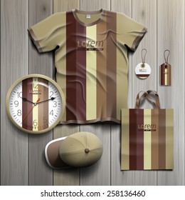 Old style promotional souvenirs design for corporate identity with vertical stripes. Stationery set