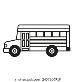 Old style school bus icon in line art outline design. Retro american bus illustration.