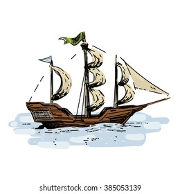An old style ship in the sea