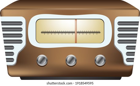 An old style stationary large radio receiver with speakers and tuning knobs. Vector illustration.