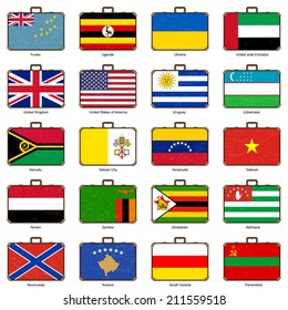 maleta de estilo antiguo con bandera