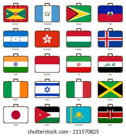 maleta de estilo antiguo con bandera