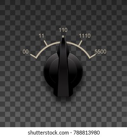 Old style switch knob on a transparent background. Realistic switcher design. Black switch round knob.