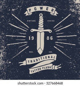 old style sword label with vintage effect