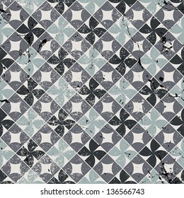 Old style tiles seamless background, vector pattern design with spotted grunge texture. Contain seamless grunge texture that is easy to use separately.