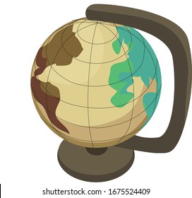 old style traveling brown globus map planet earth  on white background