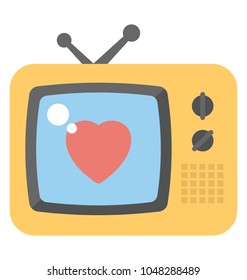 
An old style tv box with a heart on screen showing romantic transmission
