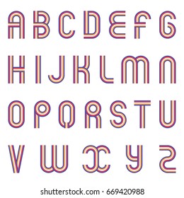 Old Style Vector Alphabet. Retro Type Font Disco, Vintage Typography Poster. Stripe, Geometric Letters.