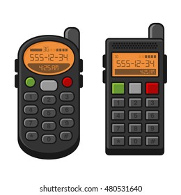 Old Style Vintage Mobile Phone Set. Telephone with Buttons. Vector